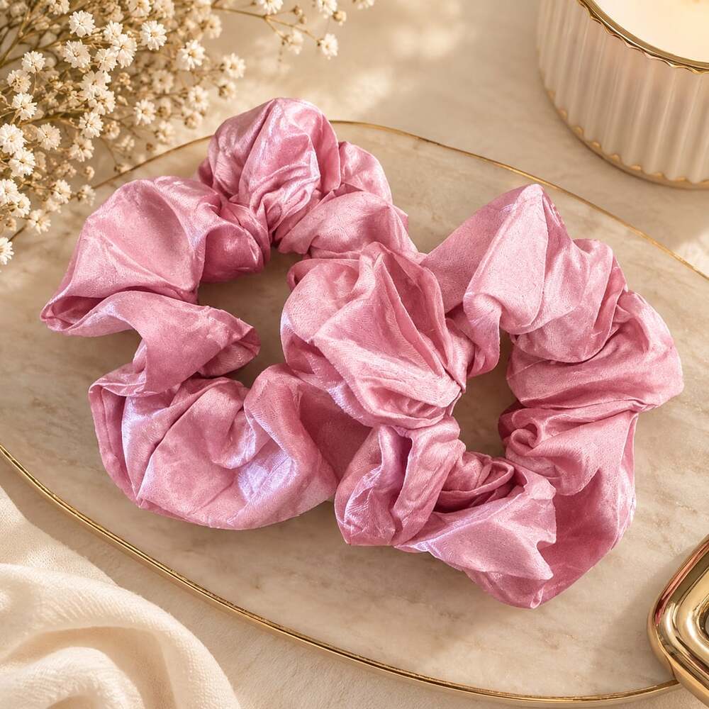 Coquette Pink Satin Scrunchies Set of 2 Romantic Hair Accessories